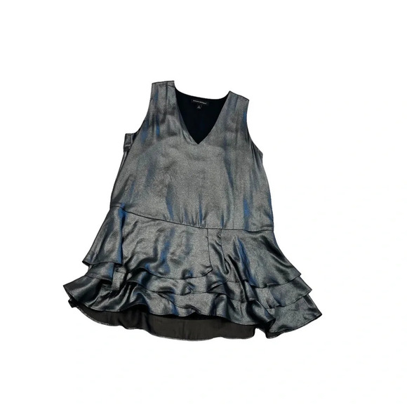 Banana Republic Metallic Silver Ruffle Hem Sleeveless Party Blouse Small - Picture 4 of 9